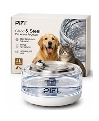 PiFi Sapphire Dog Glass Water Fountain, 4L, Ultra-Quiet