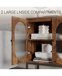 homfan 36 Inch Engineered Wood Oval Rattan Door Sideboard Buffet Cabinet, Storage Credenza with Metal Frame for Dining Room Living