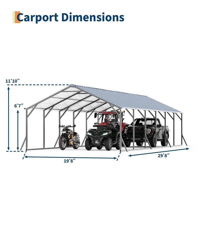 gaomon Heavy Duty Steel Metal Carport Outdoor Storage Shelter with Vertical Roof