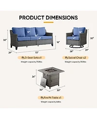 Pocassy Patio Furniture Set with Fire Pit Table, Swivel Chairs, Sofa, 4pcs Wicker Conversation Set for Deck Yard and Poolsid