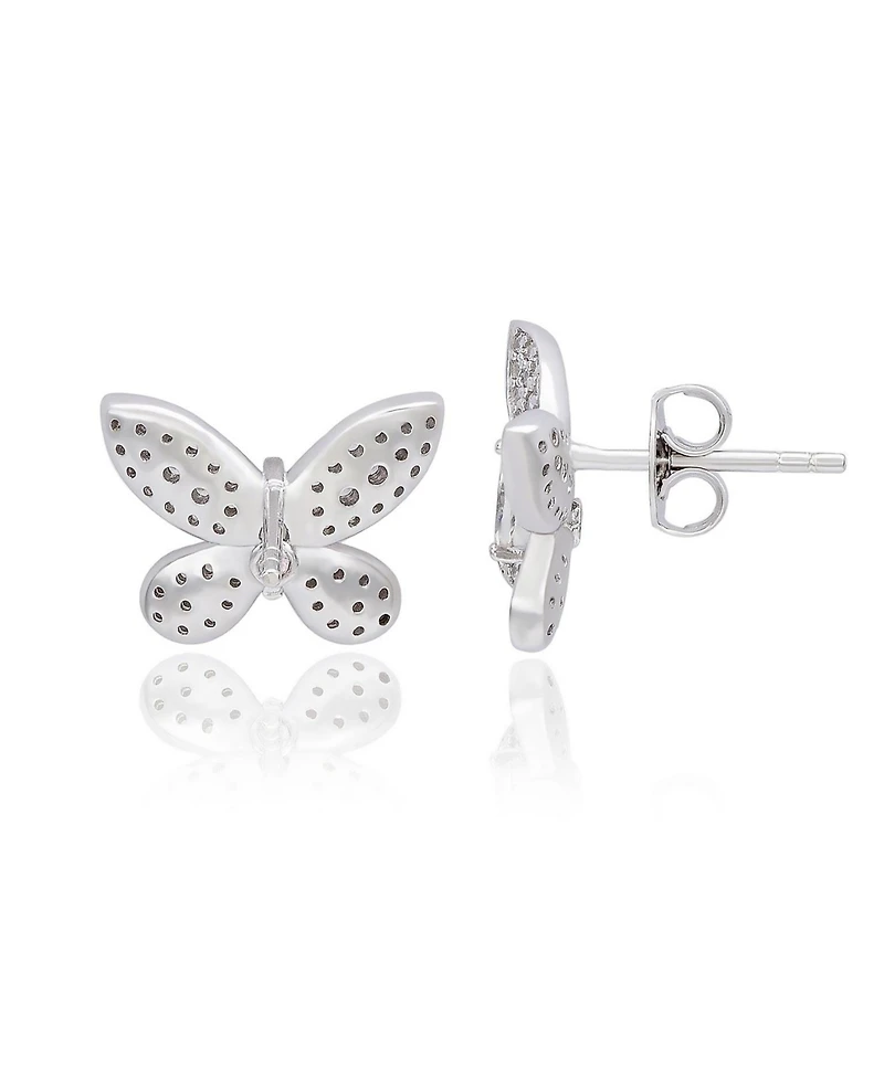 Suzy Levian New York Sterling Silver Pave Cubic Zirconia Butterfly Stud Earrings