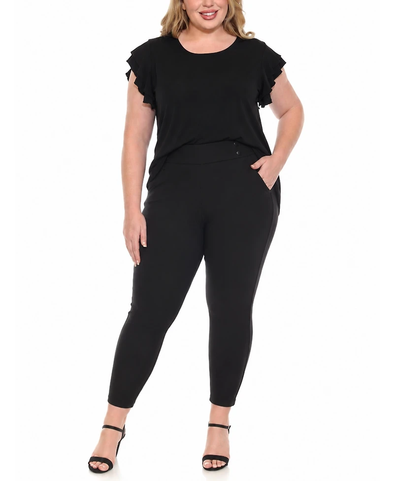 White Mark Plus Flutter-Sleeve Top and Scuba Pants Set