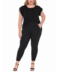 White Mark Plus Flutter-Sleeve Top and Scuba Pants Set
