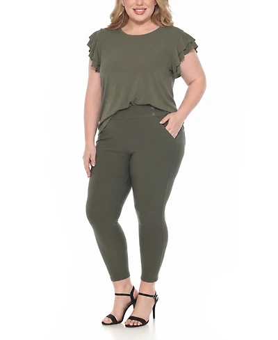 White Mark Plus Flutter-Sleeve Top and Scuba Pants Set