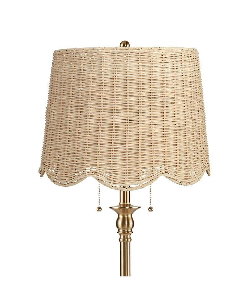 360 Lighting Dyna 58"H Antique Brass and Rattan Drum Shade 2-Light Floor Lamp