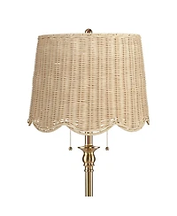 360 Lighting Dyna 58"H Antique Brass and Rattan Drum Shade 2-Light Floor Lamp