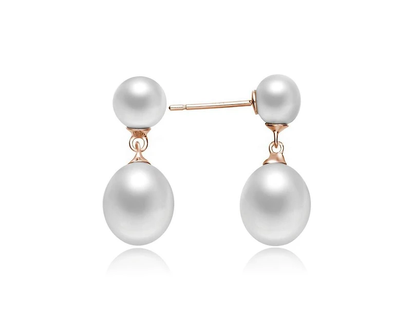 Genevive Elegant Sterling Silver Freshwater Pearl Dainty Drop Earrings