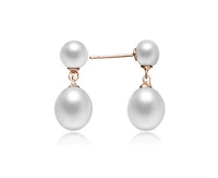 Genevive Elegant Sterling Silver Freshwater Pearl Dainty Drop Earrings