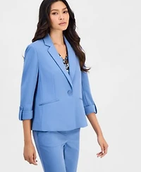 Anne Klein Essentials Petite Scrunch Sleeve Jacket Printed Bell Sleeve Top Cool Crepe Pull On Pants