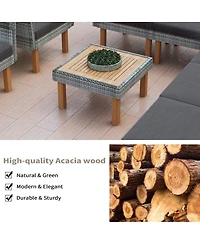 Asagikoiai 9-Piece Patio Rattan Furniture Set, Conversation Set with Acacia Wood Legs and Coffee Table