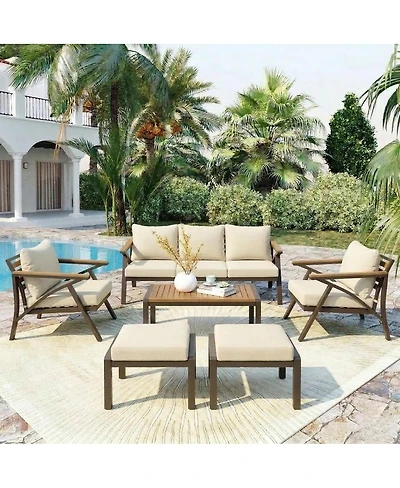 Asagikoiai 6-Piece Outdoor Patio Furniture Set, 7-Seat Steel Frame Conversation Sofa Set