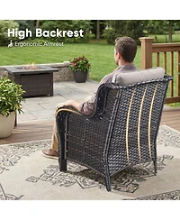 Pocassy High Back Patio Chairs Set of 2 - Wicker Outdoor Seating, Wide Armrests Rattan Club Chair with Removable Cushion