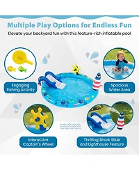 Aofar Inflatable Pool Shark Slide Sprinkler Fishing Water Play Center