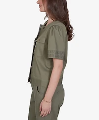 Ruby Rd. Petite Pleated Short-Sleeve Soft Denim Jacket