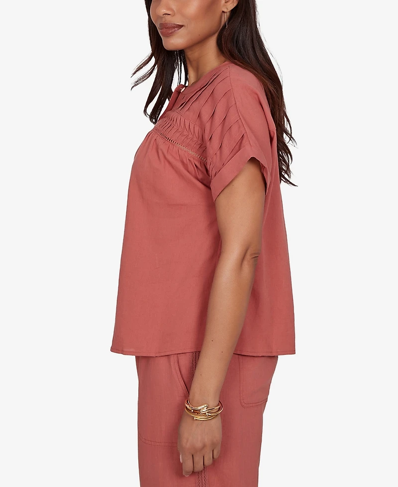 Ruby Rd. Petite Lightweight Pleated Short-Sleeve Top