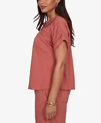 Ruby Rd. Petite Lightweight Pleated Short-Sleeve Top