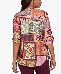 Ruby Rd. Petite Tropical Patchwork Voile Button Front Top