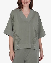 Ruby Rd. Petite Tropical Embroidered Knit Top