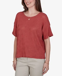 Ruby Rd. Petite Crochet Diamond Textured Knit Top