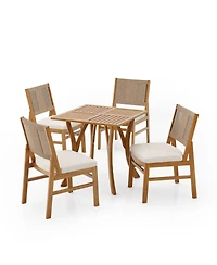 Asagikoiai 5-Piece Acacia Wood Outdoor Dining Set with Wicker Chairs and Cushions