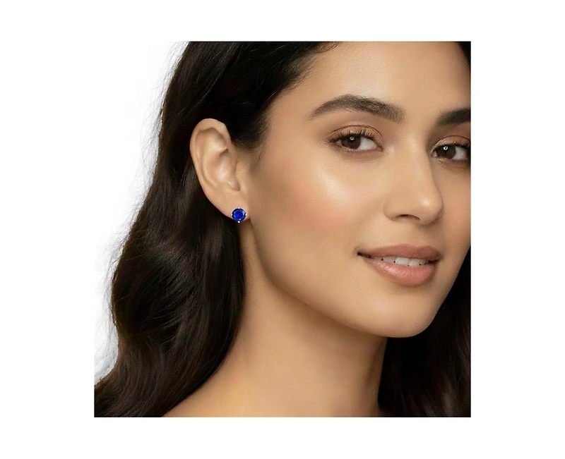 Rachel Glauber Dainty 14K Gold Plated 7MM Cubic Zirconia Stud Earrings