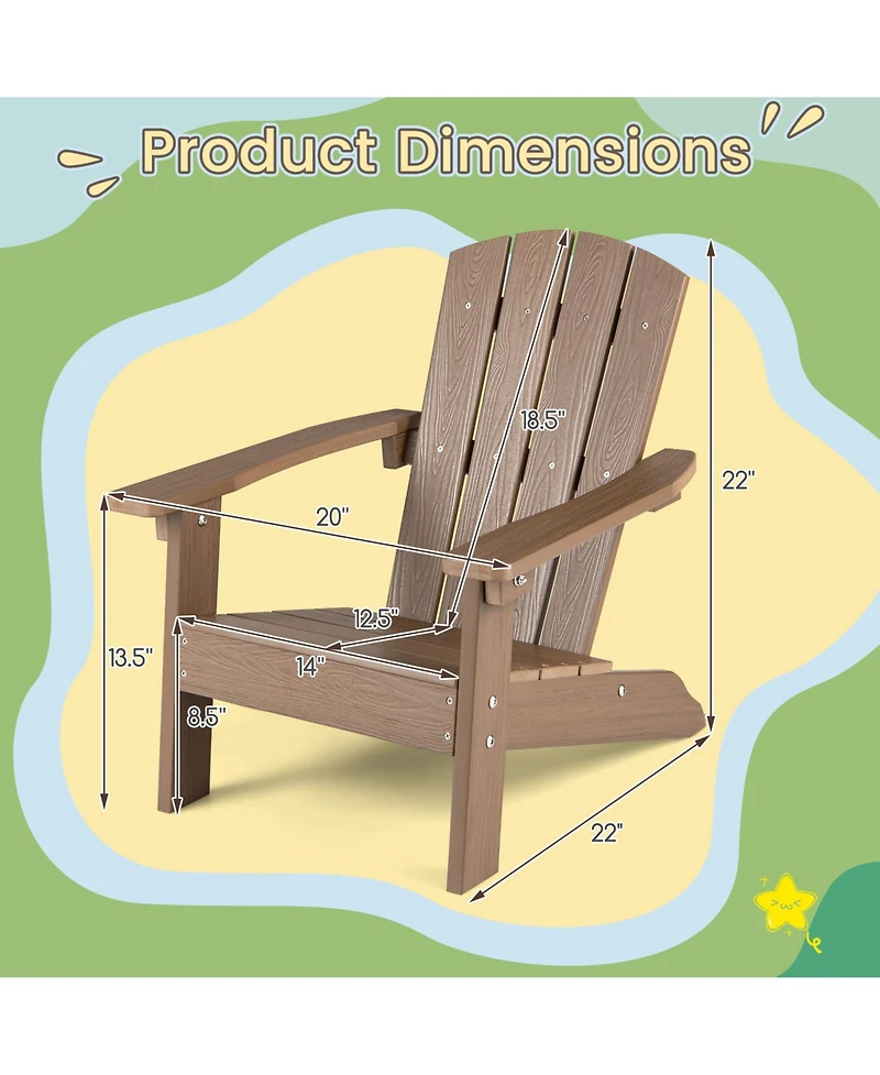 Gymax Piece Kid's Adirondack Chair All-Weather Hips Toddler Lawn w/ Ergonomic Design