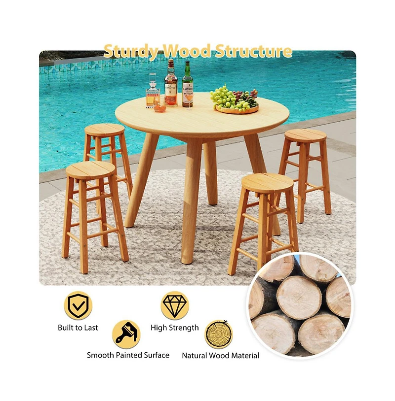 Boyel Living 24-Inch Outdoor Wood Bar Stools Set of 2 with Round Seat and Footrest