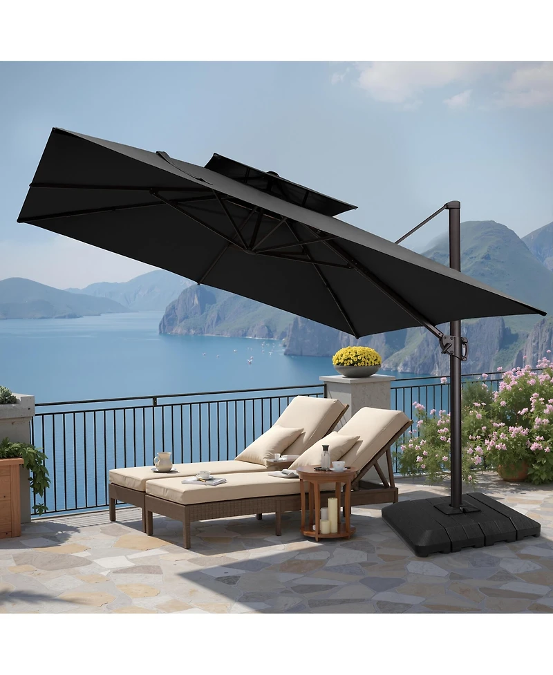 Pellebant Outdoor Patio Double Top 11x11Feet Square Aluminum Cantilever Umbrella with Base Brand