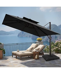 Pellebant Outdoor Patio Double Top 11x11Feet Square Aluminum Cantilever Umbrella with Base Brand