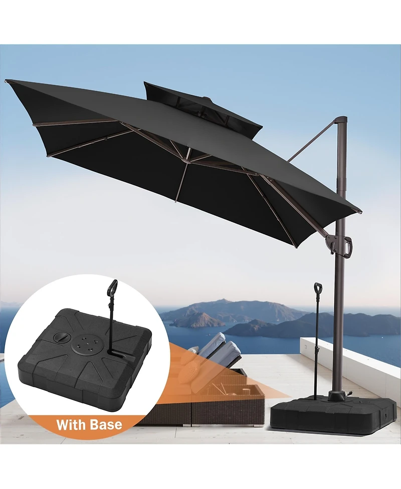 Pellebant Outdoor Patio Double Top 11x11Feet Square Aluminum Cantilever Umbrella with Rod Wheel Base