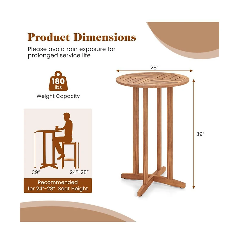 Boyel Living Outdoor Acacia Wood Bar Table with Slatted Table Top