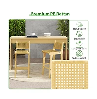 Boyel Living 1 piece Patio Teak Wood Bar Stool with Rattan Backrest and Seat