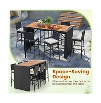 Boyel Living 7 Pieces Patio Rattan Bar Set with Seat Cushions for Porch Yard Garden