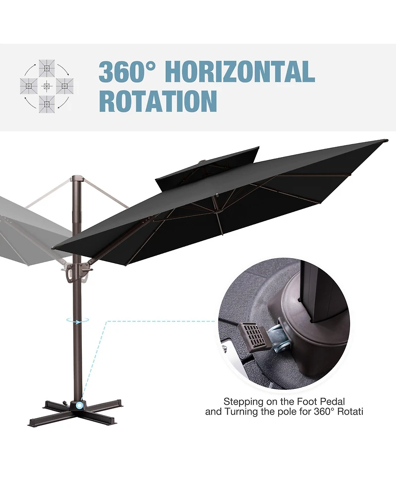 Pellebant Outdoor Patio Double Top 9X12Feet Aluminum Cantilever Umbrella With Rod Wheel Base