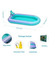 Aofar 68" Mermaid Splash Pad Sprinkler Pool Kids Outdoor Water Play Mat Inflatable Wading Pool Summer Gifts