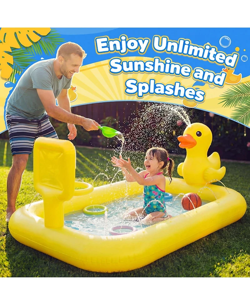 Aofar 63" Splash Pad Inflatable Duck Sprinkler Mat Water Basketball Game Pool Play Center Birthday Gift