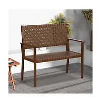 Boyel Living Outdoor All Weather Bench with Solid Rubber Wood Frame and Hand Woven Pu Leather