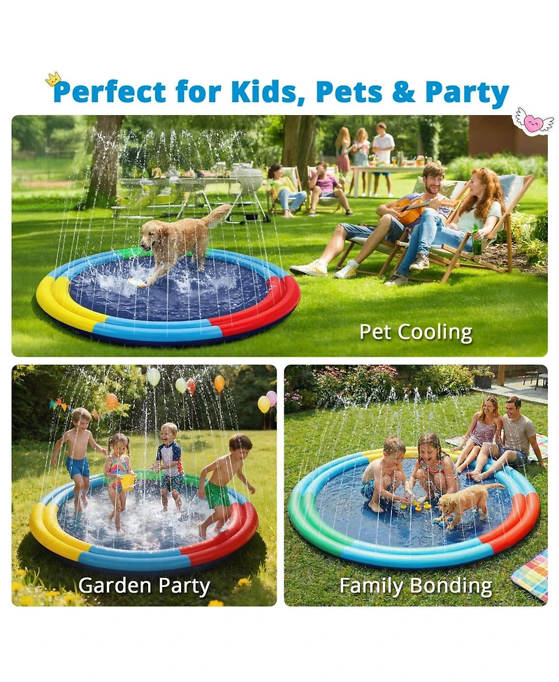 Aofar 78" Splash Pad Sprinkler Water Play Mat Dog Kids Outdoor Summer