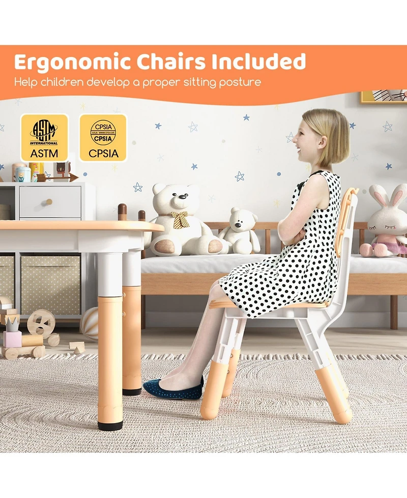 Gouun Kids Adjustable 4-Seat Table and Chairs Set with Stackable Seating