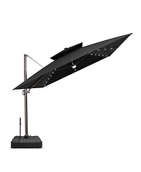 Pellebant Outdoor Patio 11x11Feet Aluminum Double Canopy Solar Lights Cantilever Umbrella with Rod Wheel Base