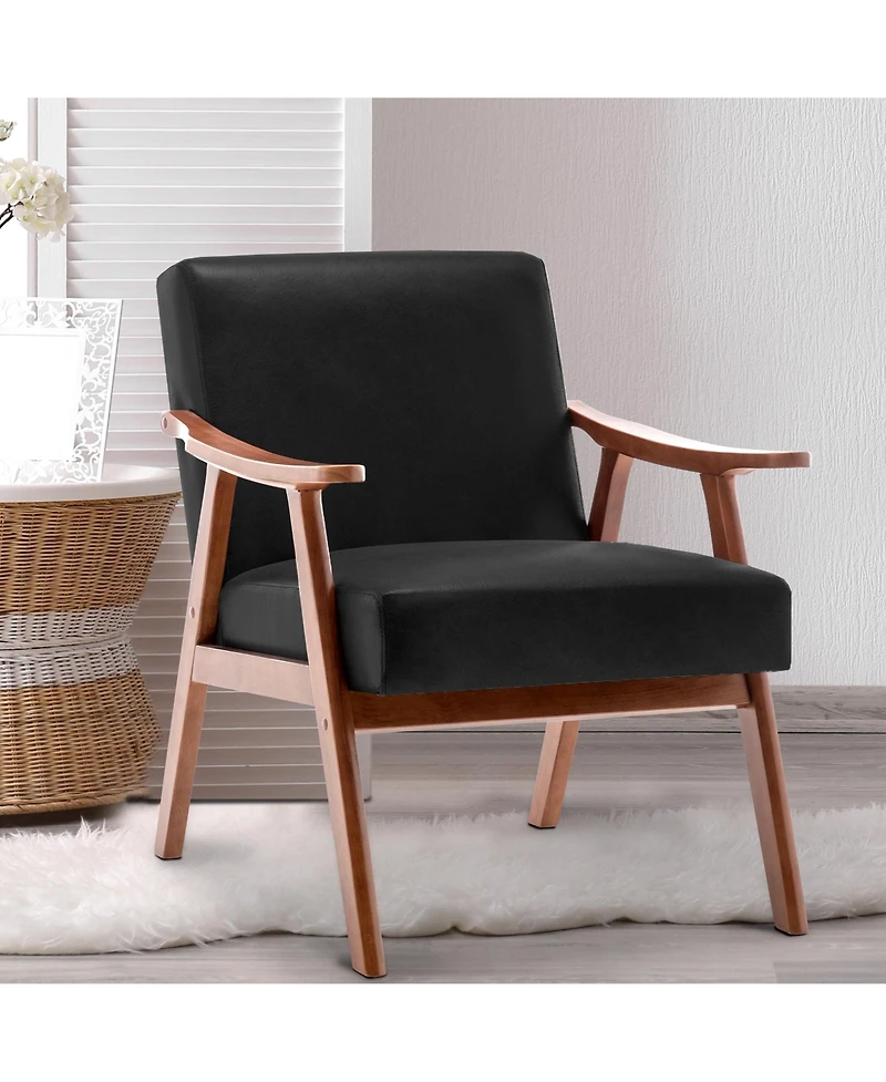 Clihome Mid-Century Accent Chair, Solid Wood Lounge Chair with Extra-Thick Backrest, Wingback Chairs