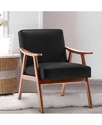 Clihome Mid-Century Accent Chair, Solid Wood Lounge Chair with Extra-Thick Backrest, Wingback Chairs