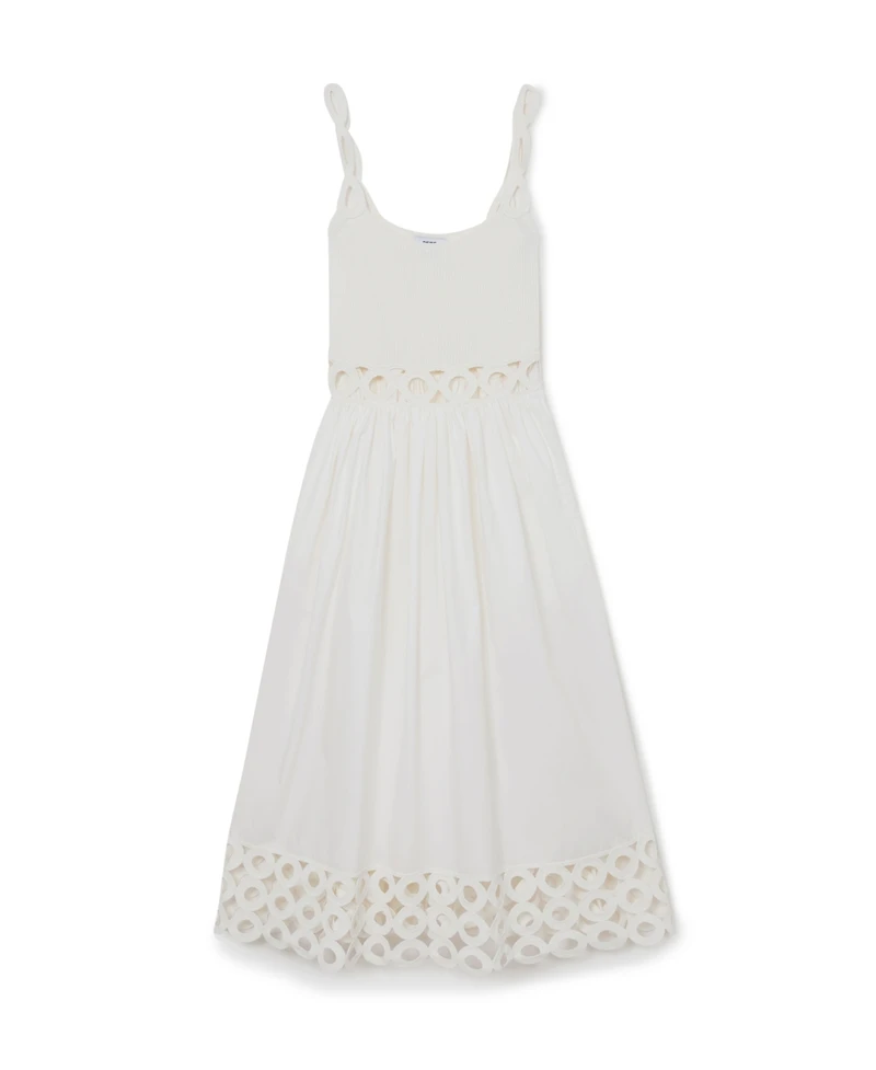 Reiss Women's Rib-Knit Woven Mix Cut-Out Midi Dress