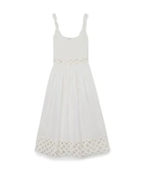 Reiss Women's Rib-Knit Woven Mix Cut-Out Midi Dress