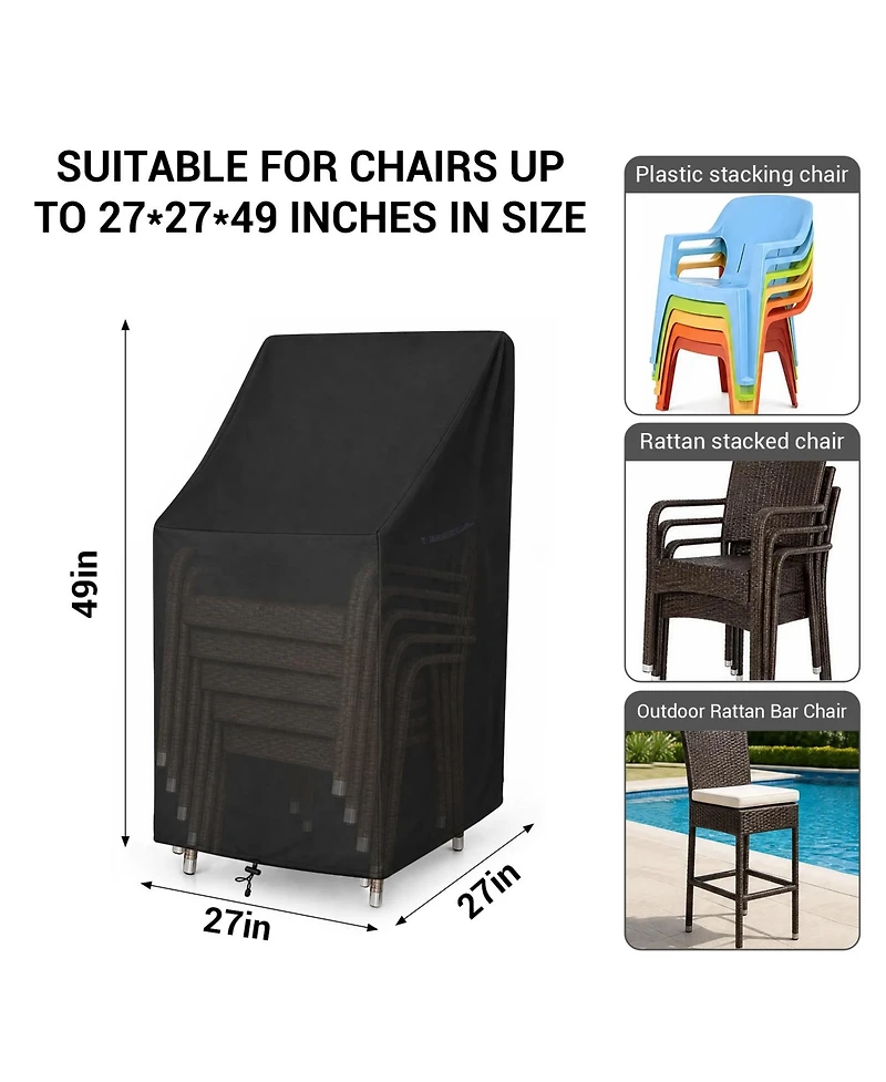 homfan Patio Chair Cover, 1 Pack, Silver-Coated 600D Oxford Fabric, Waterproof, Stackable, Fits 27" x 27" x 49" Chairs