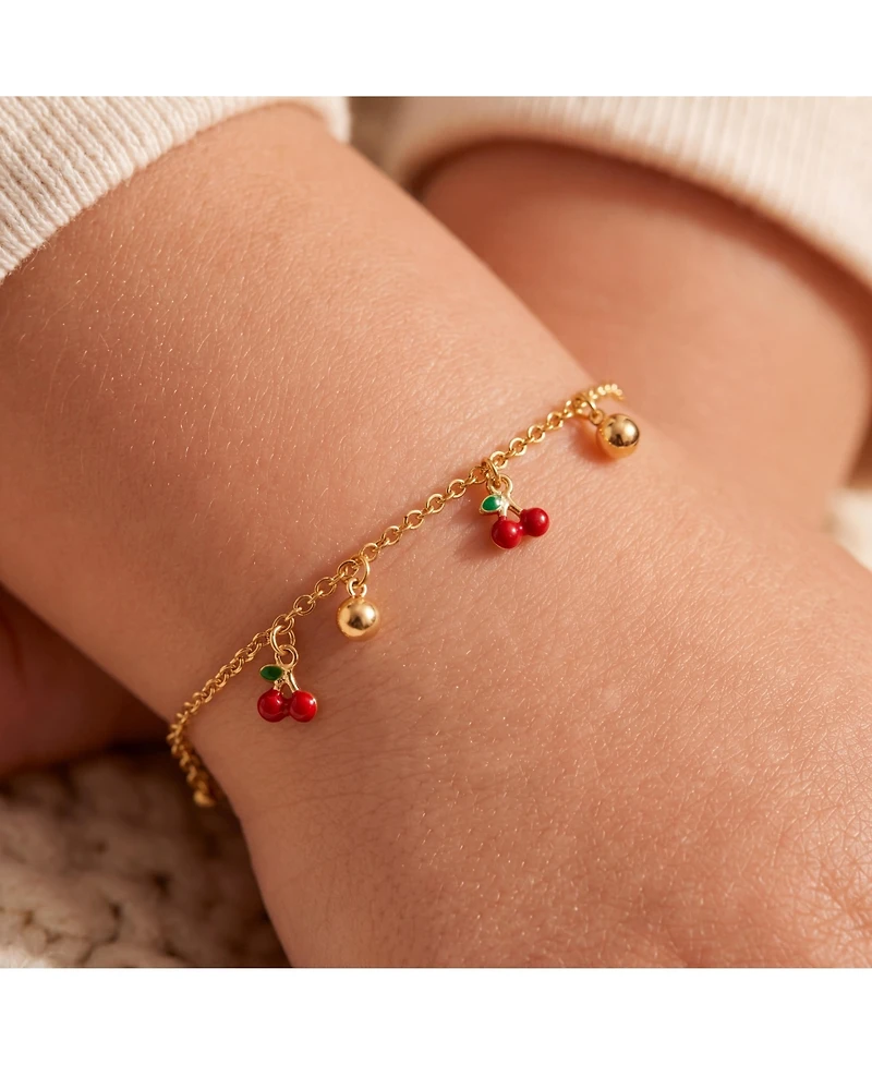 GiGiGirl 14k Yellow Gold Plated Adjustable Bracelet with Red Enamel Cherry Charms for Kids