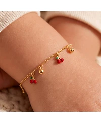 GiGiGirl 14k Yellow Gold Plated Adjustable Bracelet with Red Enamel Cherry Charms for Kids