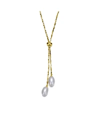 14K Gold Plated Pearl and Cubic Zirconia Y Neck Necklace