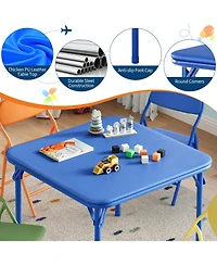 homfan 5-Piece Kids Folding Table and Chairs Set – Pu Cushioned Square Table, Durable Metal Frame, Portable, Space-Saving, Ideal for Dining, Crafts