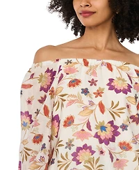 Vince Camuto Women's Printed Off-The-Shoulder Long-Sleeve Top